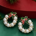 thumbnail image 2 of Sdmnsg-T Gold Christmas Wreath Stud Earrings for Women, Simulated Pearl Hoop Drop Earrings Christmas, 2 of 4