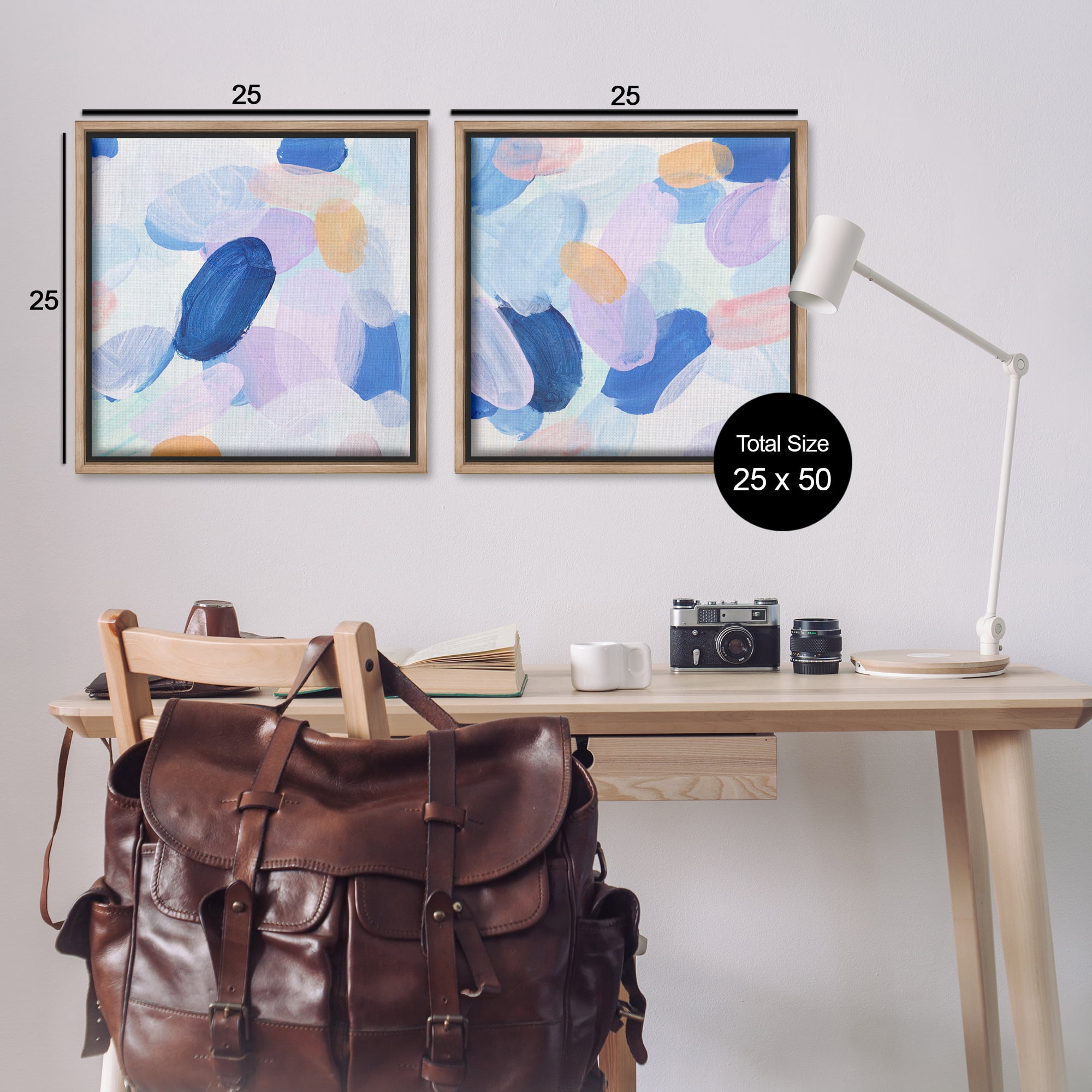 Stupell Industries Oval Lavender Blue Abstract Abstract Painting Brown Floater Framed Canvas Art Print Wall Art, 25 x 25, Set of 2