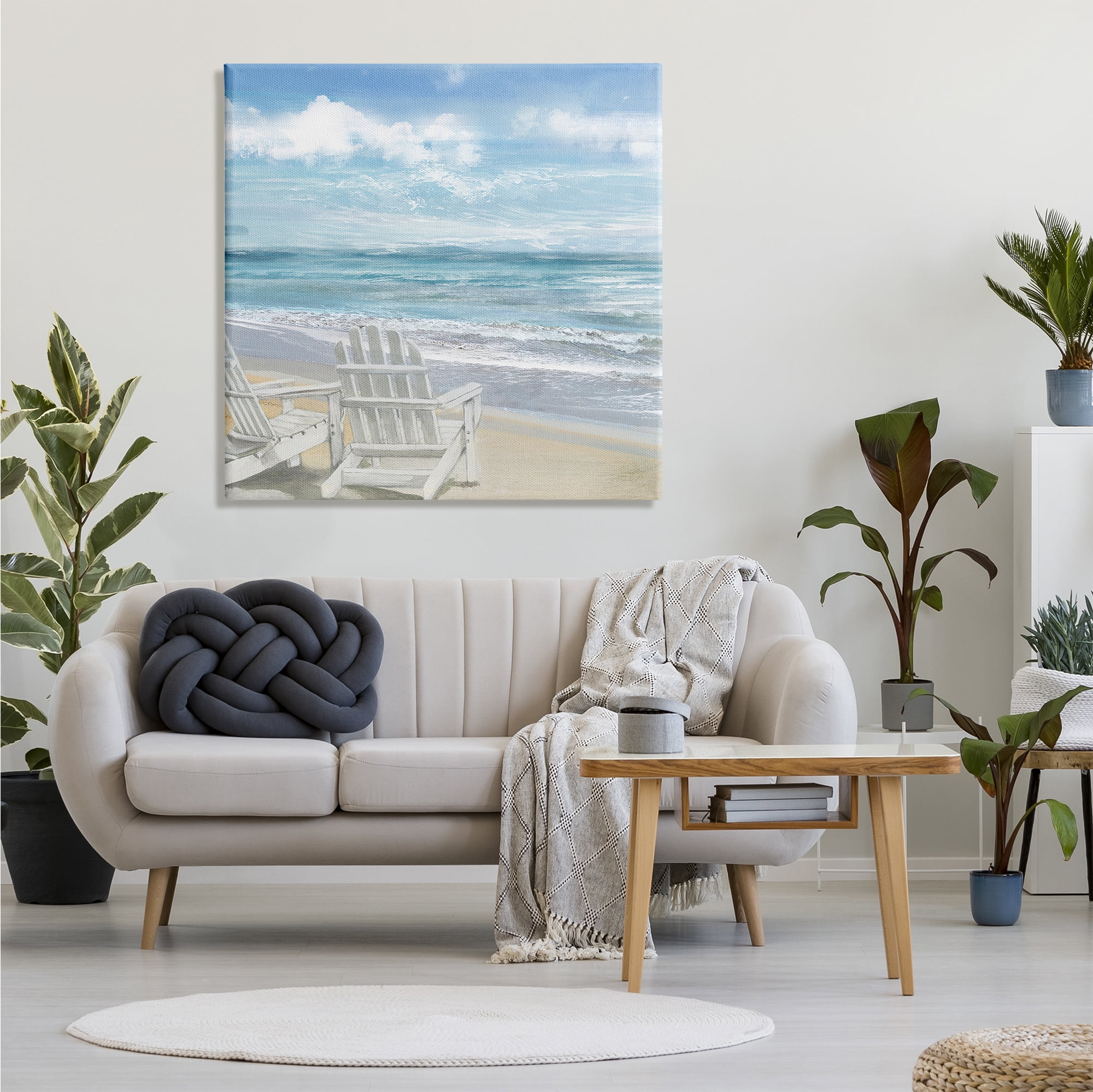 Stupell Industries White Adirondack Chairs on the Beach Painting, 36 x 36,Design by Main Line Studio