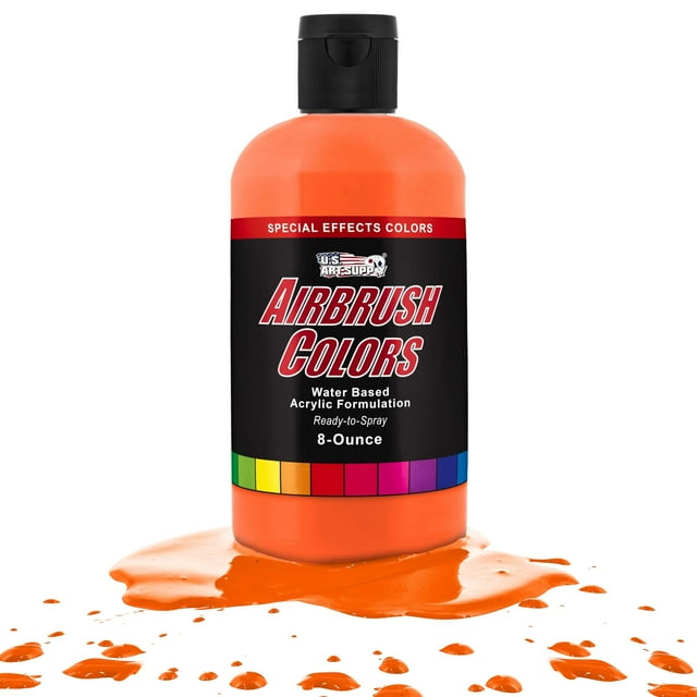 U.S. Art Supply Ready to Spray Neon Orange Special Effects Acrylic Airbrush Paint - 8oz Bottle, Professional Grade Non-Toxic Water-Based Colors for Vibrant & Permanent Results