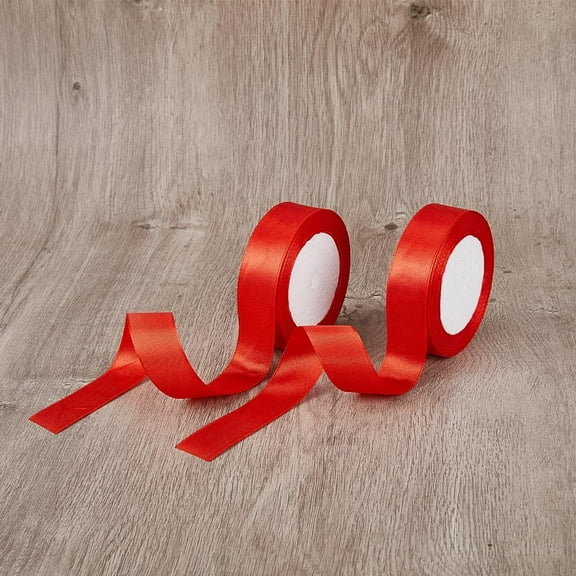 2 Rolls Red Satin Ribbon 1 Inch (25mm) Wide Polyester Gift Wrapping Ribbon for Valentine’s Day (25 Yards per Roll Single-Face Sheen DIY Craft Supply)