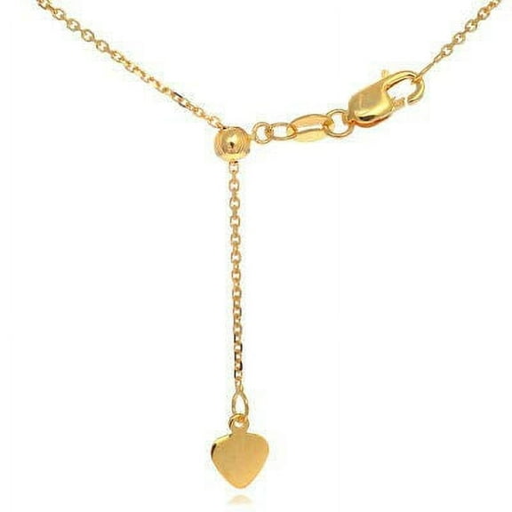JewelStop 10k Solid Yellow Gold 0.9 mm Adjustable Cable Chain 22" w/Lobster Claw Clasp