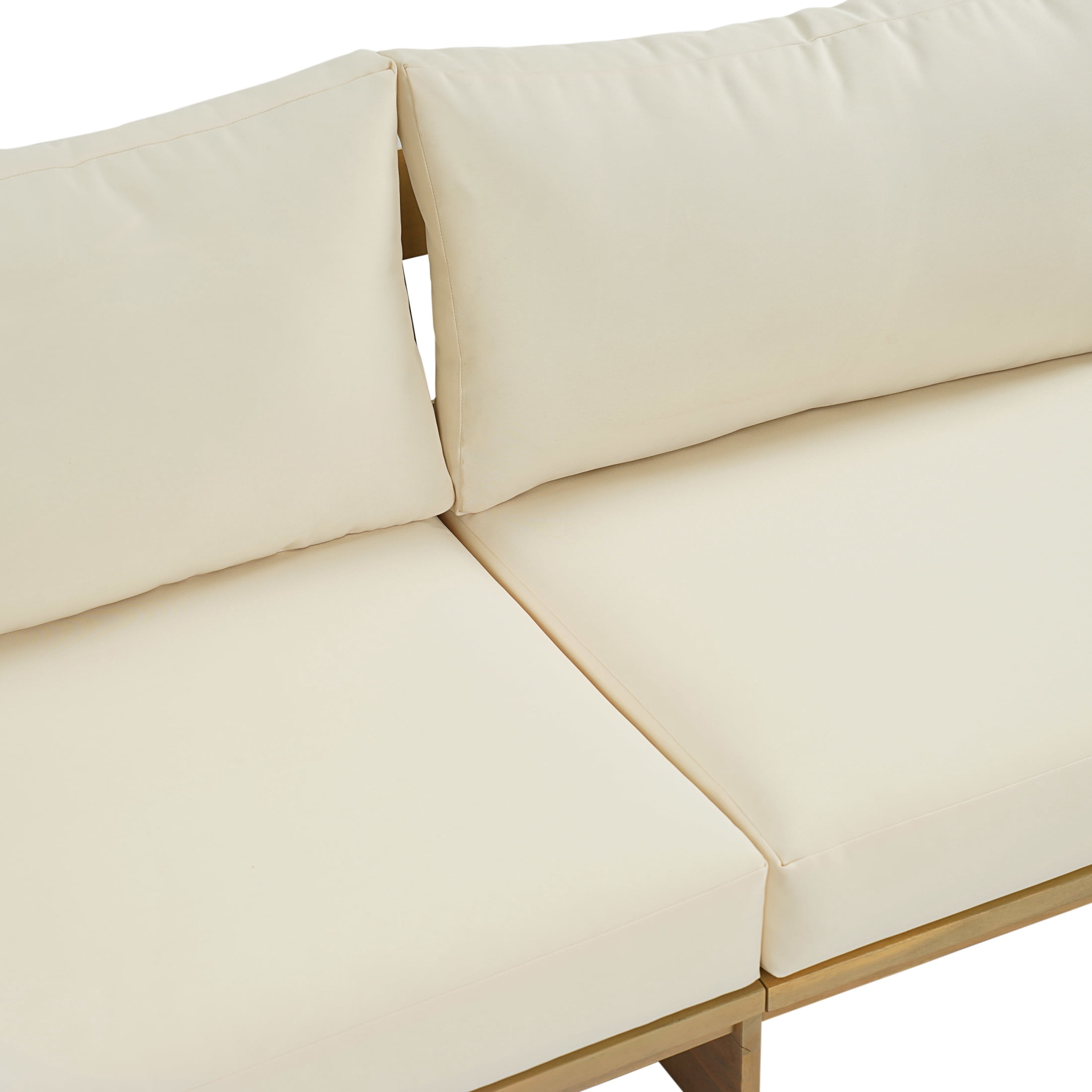 Christopher Knight Home Modern Acacia Wood Outdoor Loveseat & Coffee Table Set with Cushions, Light Teak+Cream