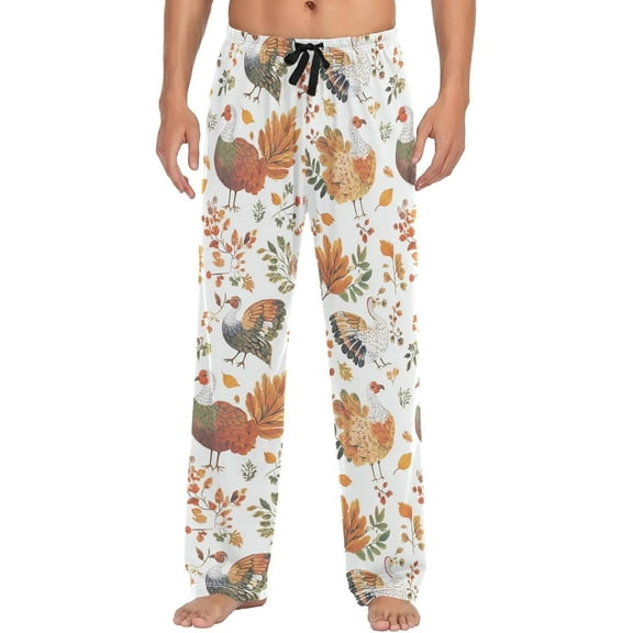 Top-kevin Turkey Pattern Pajama Pants for Men Comfort Sleep Lounge Bottoms Straight-fit with Pockets S-XXL