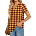 thumbnail image 4 of Women's T-Shirts Summer Plaid V Neck Button Short Sleeve Tops Casual Loose Tunic Comfortable Tee Blouses (XL, Yellow), 4 of 7
