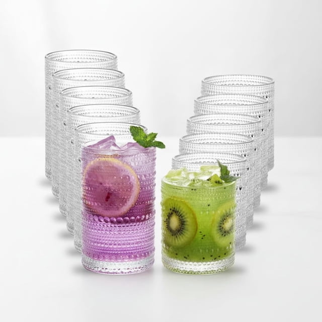 juego de vasos de vidrio,12 piezas 350-280ML Vasos de vidrio clásico para beber, vasos de agua de 9-12 onzas, vasos de vidrio grueso, para cóctel, whisky, vino, cerveza, zumo