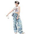thumbnail image 3 of MEZZALL Kids Girls Jeans Distressed Elastic Waist Baggy Denim Wide Leg Pants Trousers Versatile Dailywear 12-13 Years, 3 of 8