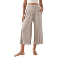 thumbnail image 2 of JGGSPWM Capri Pants for Women Low Rise Wide Leg Yoga Capris Summer Cute Going Out Flowy Pants Loungewear Trendy Streetwear Beige XXL, 2 of 5