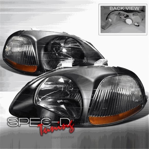 Spec-D Tuning 2LH-CV96JM-RS Crystal Housing Headlights for 96 to 98 Honda Civic- Black - 12 x 18 x 24 in.