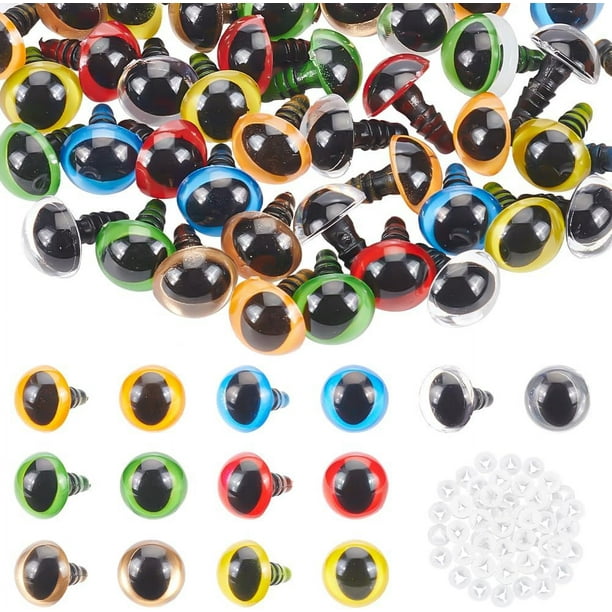 70 ojos de ganchillo de 12 mm, ojos de seguridad, 7 colores, ojos de gato, ojos de resina para manualidades, ojos para amigurumi con arandelas