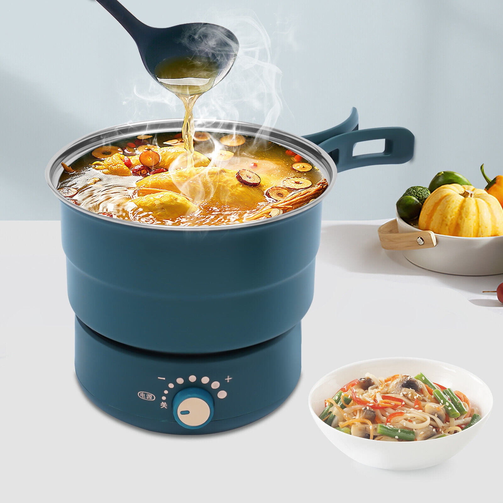 110/220V Electric Split Cooking Pot Foldable Multicooker Frying Pan Hotpot  Food Steamer Rice Cooker Soup Maker Boiler For Travel