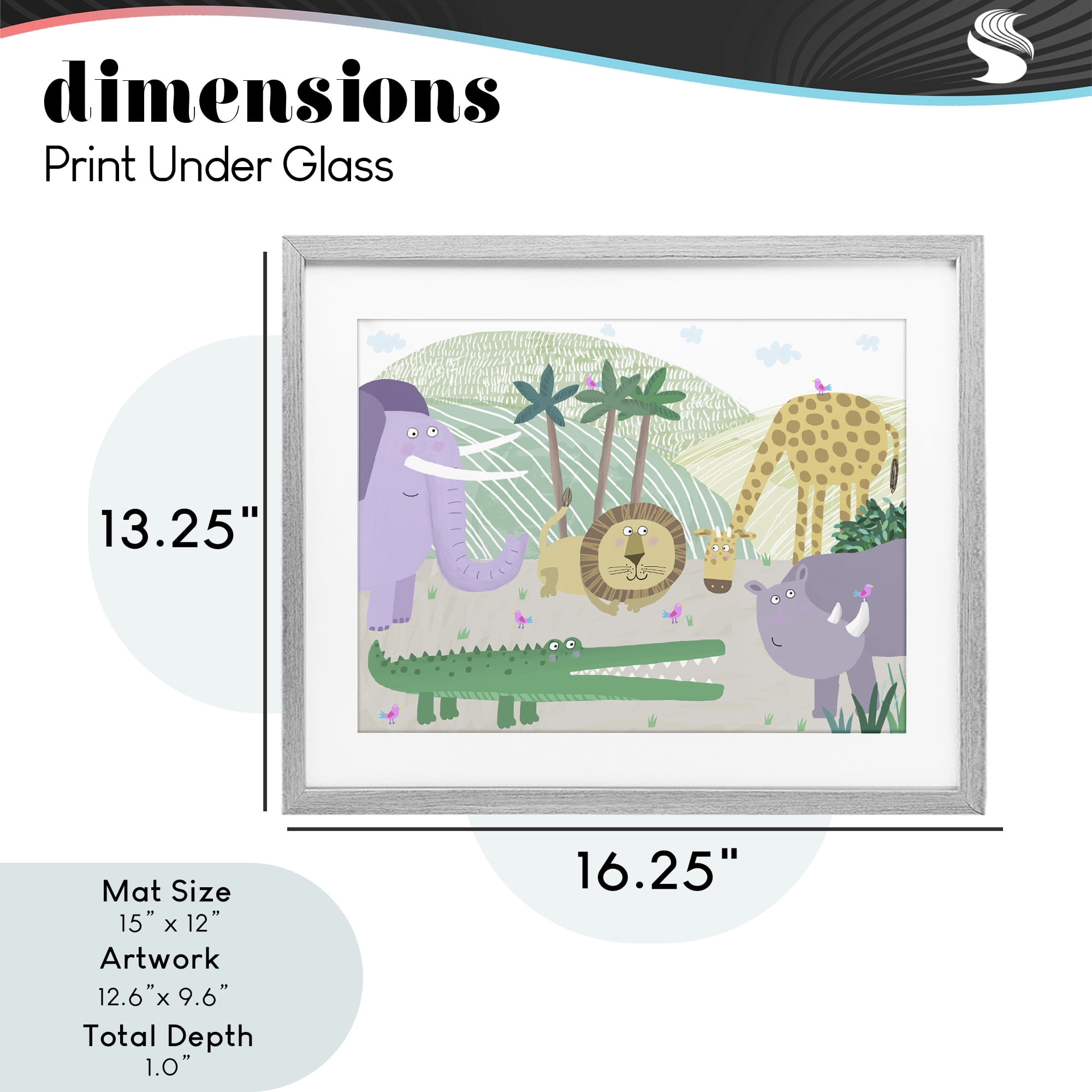 Stupell Industries Jungle Savannah Animals Gray Framed Print Under Glass, design by Carla Daly