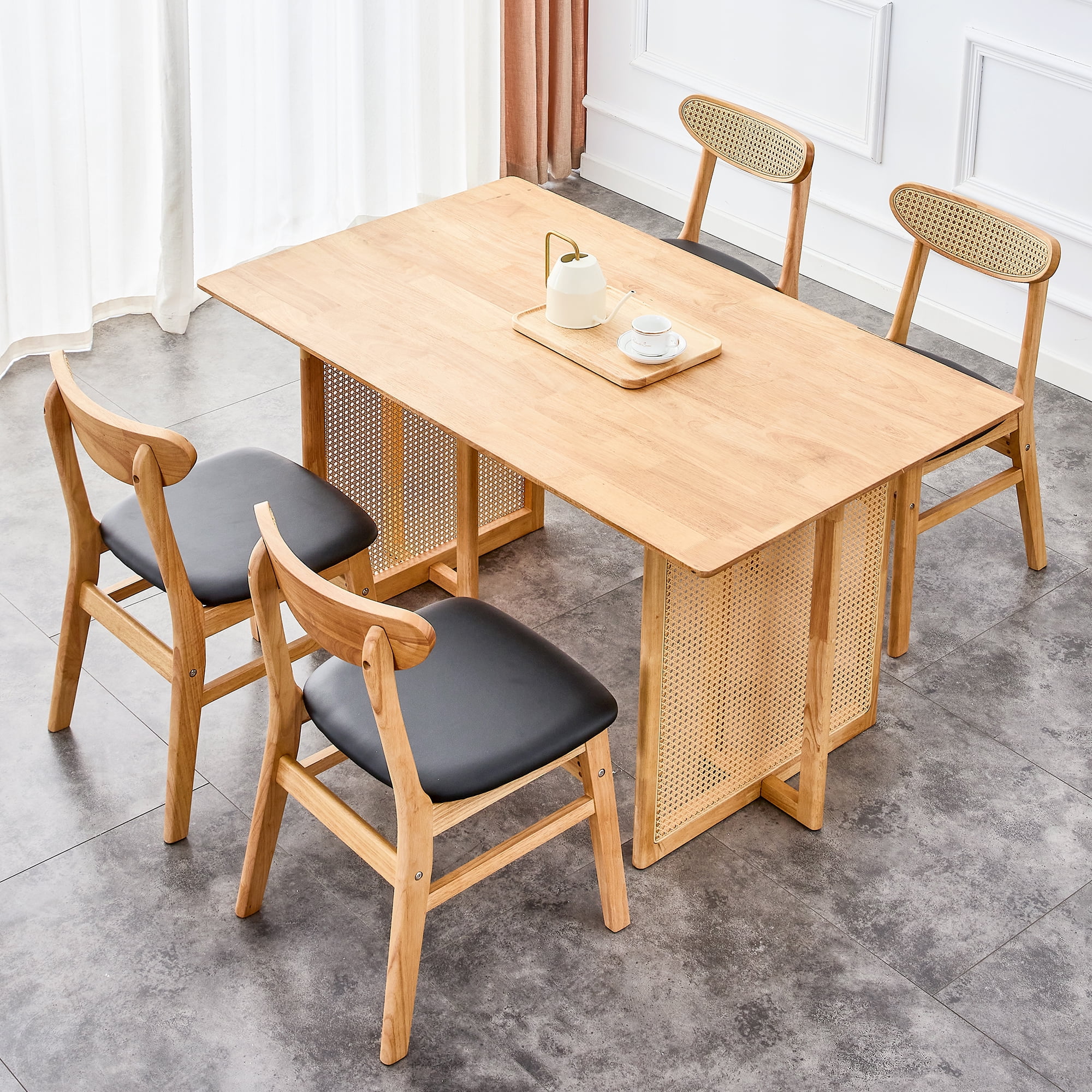 Kadyn Dining Table and Chairs Set for 4 Persons, 5-Piece Dining Table Set with 4 Chairs, Natural Wood Wash Kadyn Dining Table and Chairs Set for 4 Persons, 5-Piece Dining Table Set with 4 Chairs, Natural Wood Wash