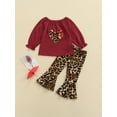 thumbnail image 2 of Qiylii Baby Girl Long Sleeve Heart O-Neck Tops Leopard Ruffle Wide-Leg Pants, 2 of 8