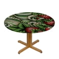 thumbnail image 3 of PIKWEEK  Round Fitted Tablecloth Watercolor Strawberry Round Table Cloth with Elastic Edged Green Stripes Waterproof Wipeable Table Cover, 3 of 7