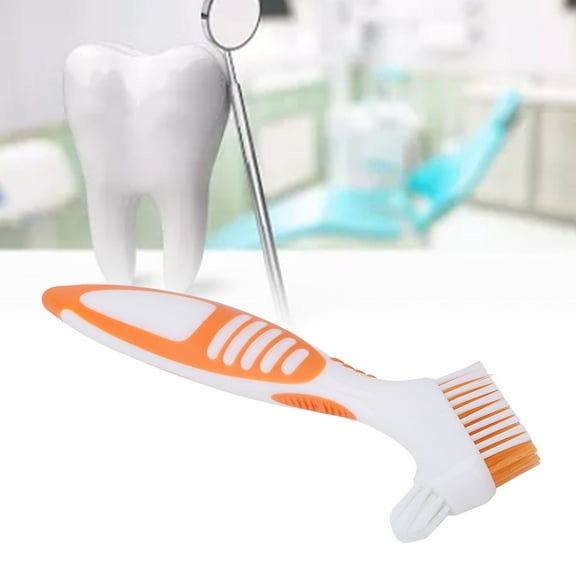 ESTINK Denture Cleaning Brush,Denture Toothbrush Dual Head Safe Denture Cleaning Tools For Partial Dentures Half Dentures Complete Dentures Orange,Dual Head Denture Brushes