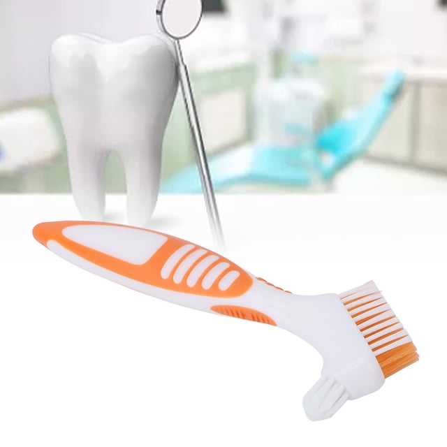 EOTVIA Denture Toothbrush,Toothbrush,Denture Toothbrush Dual Head Safe Denture Cleaning Tools For Partial Dentures Half Dentures Complete Dentures Orange