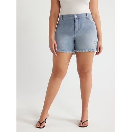 Sofia Jeans Women's Plus Size Lila Relaxed Mid Rise Frayed Hem Easy Shorts, 5" Inseam, Sizes 14W-28W