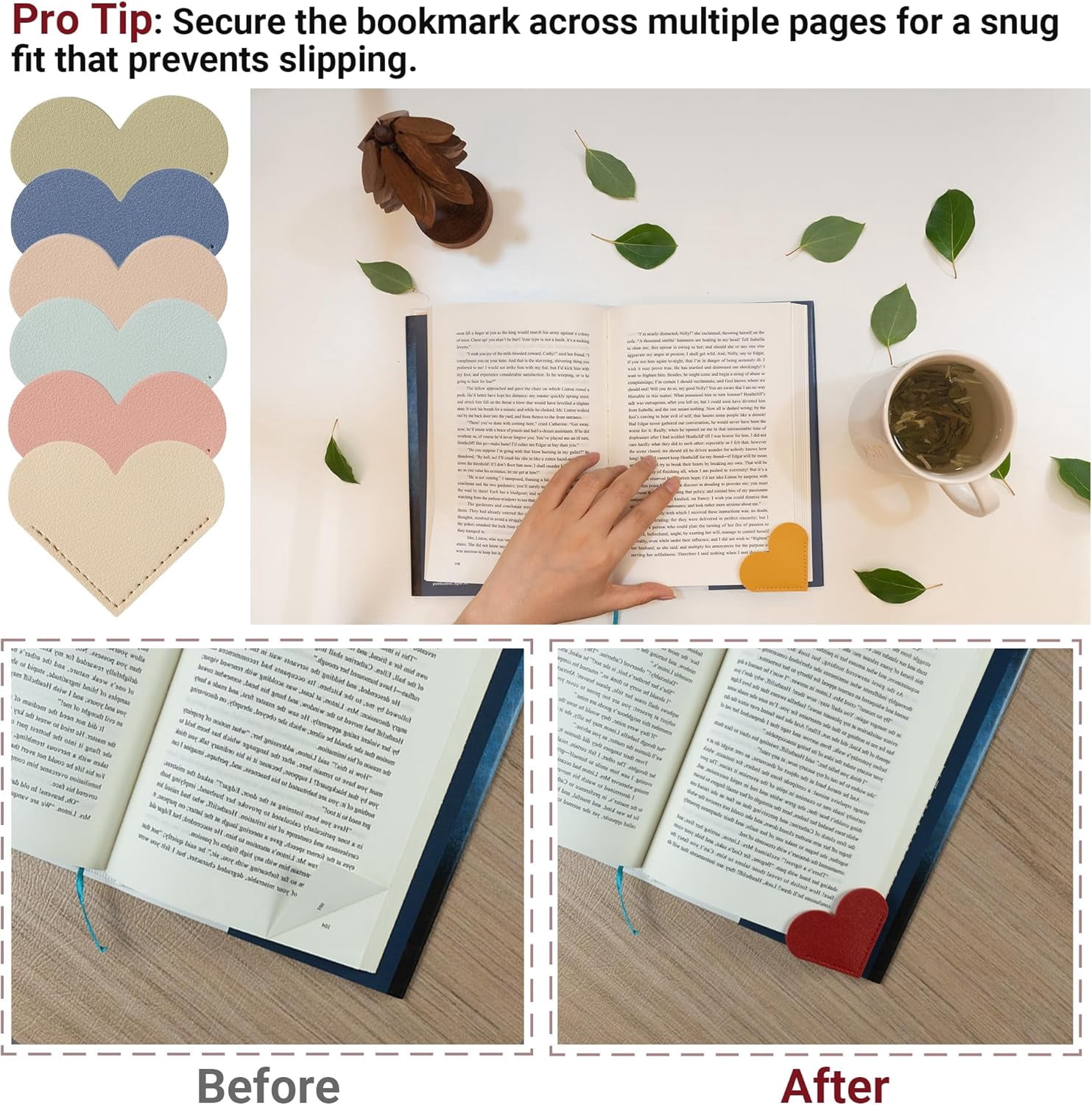 30 Packs Leather Heart Book Marks for Reading Women - Cute Bookmarks for Book Lovers - Unique Gifts for Women (Solid Color)