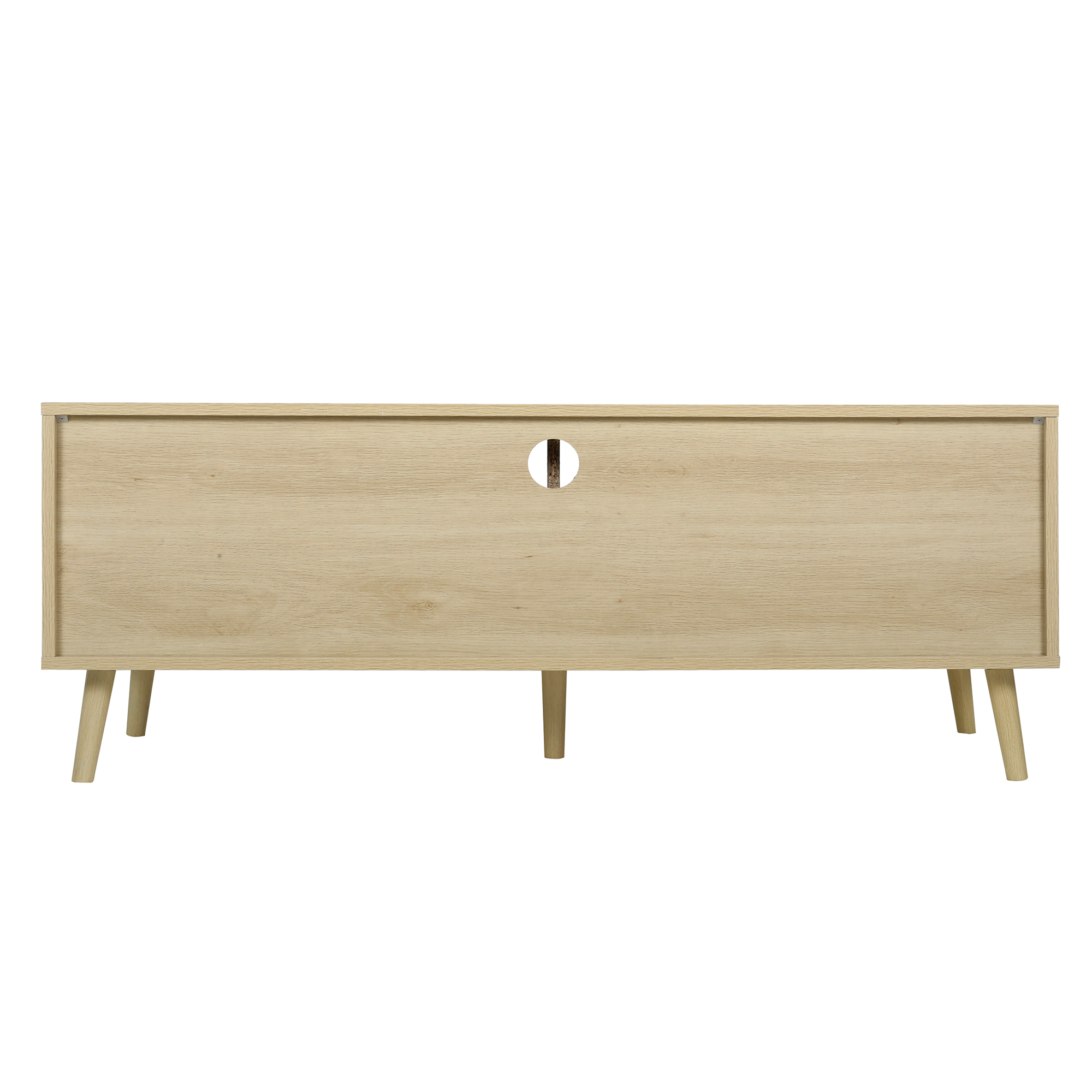 Hommoo Rattan TV Stand with Solid Wood Feet, TV Storage Shelf Cabinet, Modern TV Console Table for Home and Office, Natural