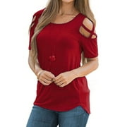 Women Blouse Cut Out Cold Shoulder Batwing Sleeve Top Tunic Loose Baggy T Shirt Summer Short Sleeve Casual Shirt
