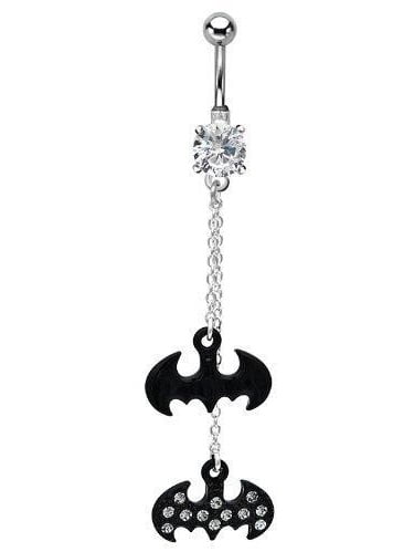 Cubic Zirconia Batman Belly Button Ring Navel 316L Surgical Steel