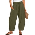 thumbnail image 2 of Lumtrix Womens Wide Leg Linen Pants Casual Loose Baggy Drawstring Summer Beach Travel Vacation Palazzo Harem Pants with Pockets Army Green L, 2 of 5