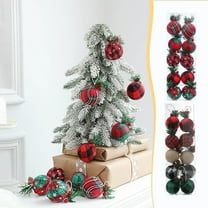 10Pcs Christmas Plaid Ball Ornaments, 1.97" Plaid Pinecone Christmas Balls, Red And Green Linen Cloth Wrapped with Pines Needles Christmas Box, for Holiday Gift, Xmas Tree Decor（A）