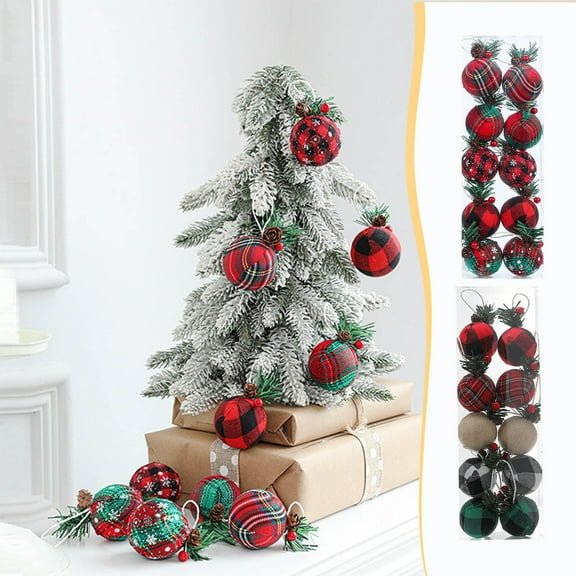 Christmas Ball Ornaments 10 Pcs - 2 inch Large Shatterproof Christmas Balls, Fabric Surface with Pine Leaves Decorations Indoor, Holiday Hanging Ornaments for Xmas Tree, Wreath, Vines, Multicolor