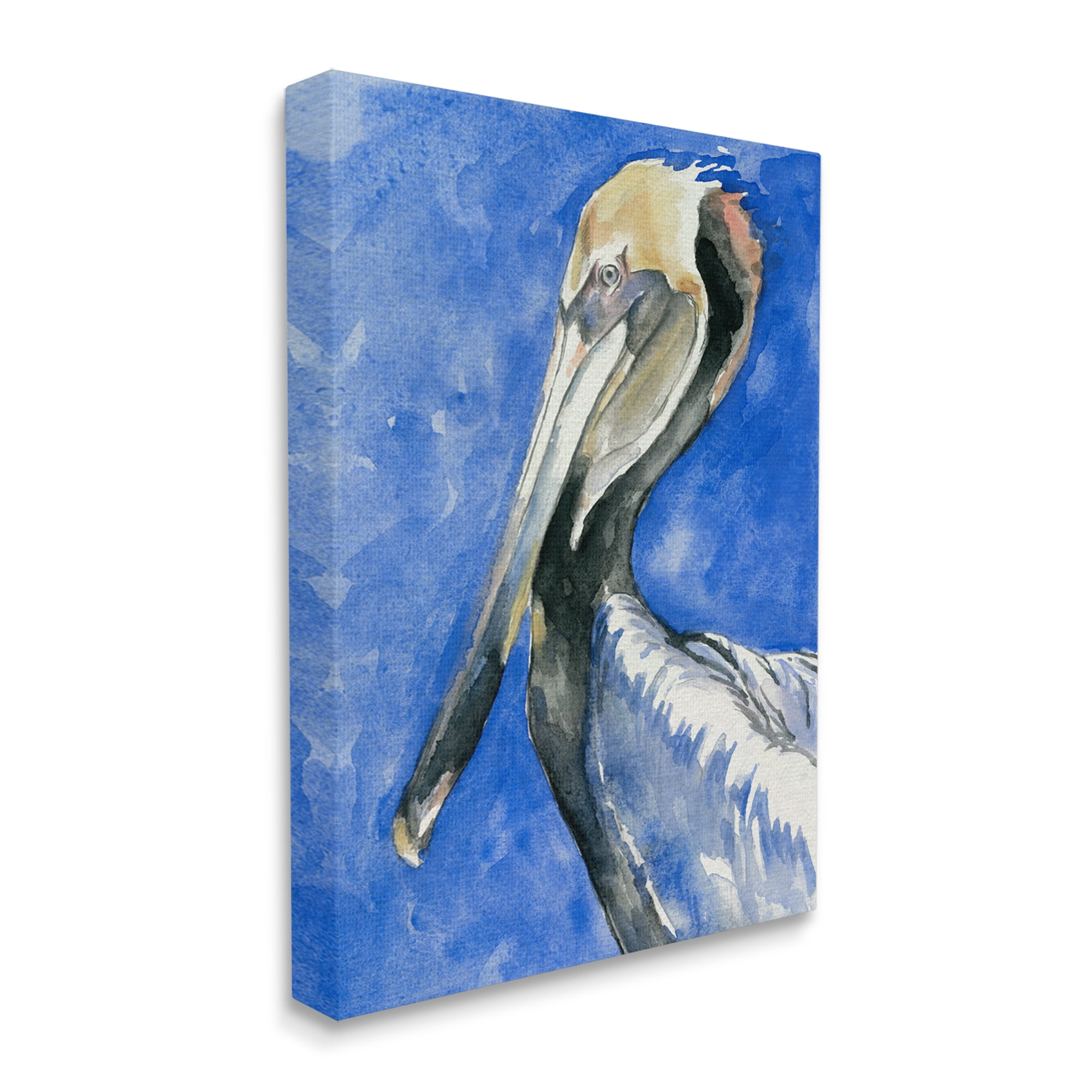 Stupell Industries Vivid Pelican Wildlife Bird Blue Watercolor Detail Painting Gallery Wrapped Canvas Print Wall Art, Design by Jennifer Paxton Parker
