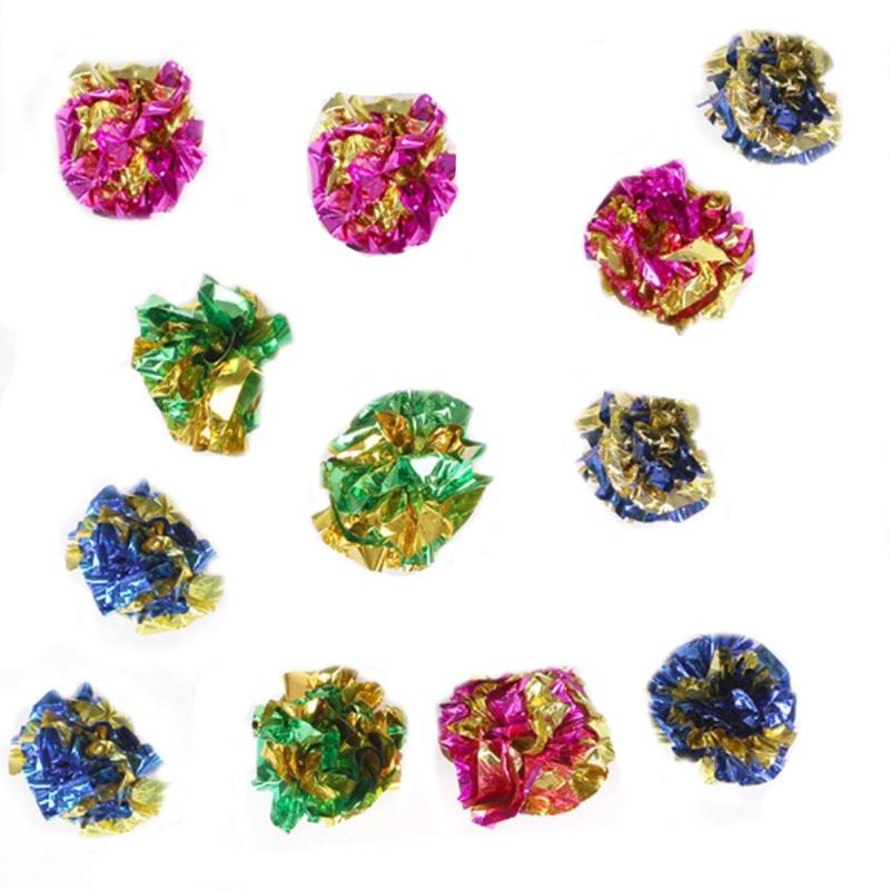 Pack of 12 Colorful Crinkle Foil Balls -Cat Interactive Toy Cat Sound Paper Mylar Balls - image 5 of 6