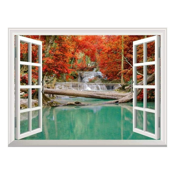 wall26 Self-Adhesive Wallpaper Large Wall Mural Series (36"x48", Waterfall in Deep Forest)