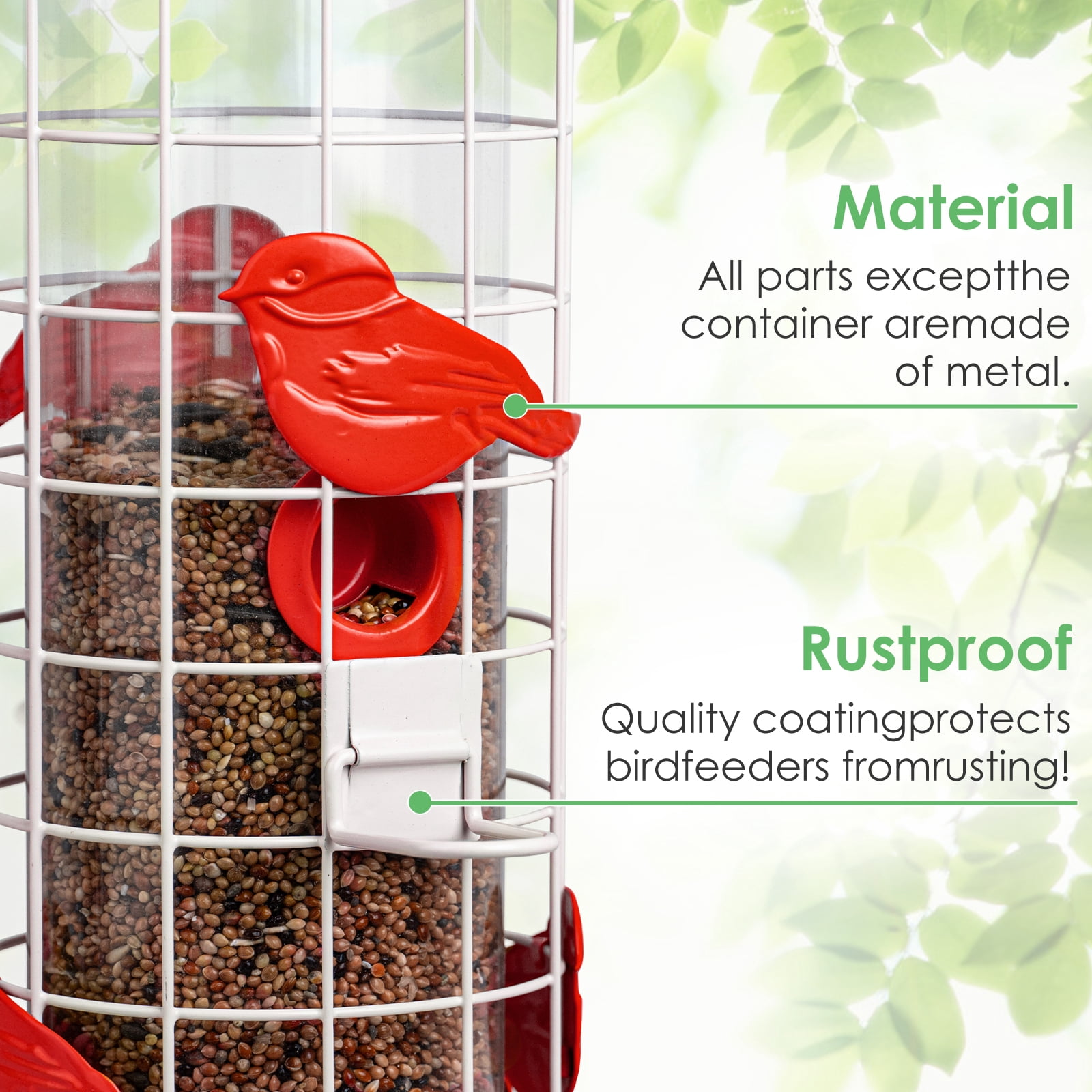 Birdkiss Squirrel-Proof Metal Bird Feeder - 4 Weight-Activated Perches, 3LBs Capacity, Outdoor Hanging Decor for Garden & Finch