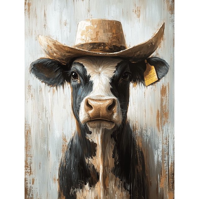 Qisvanset Framed Canvas Wall Art, 12x16 Inch Funny Cow Whimsical Farm Animal Nursery Decor