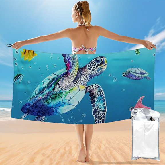 SHERONV Sea Turtle Quick Dry Towel Graphic Beach Towel 27.5x55in, Super Absorbent Lightweight Towel for Travel, Adults & Kids, Tropical Print Blanket Gift 55x27.5in