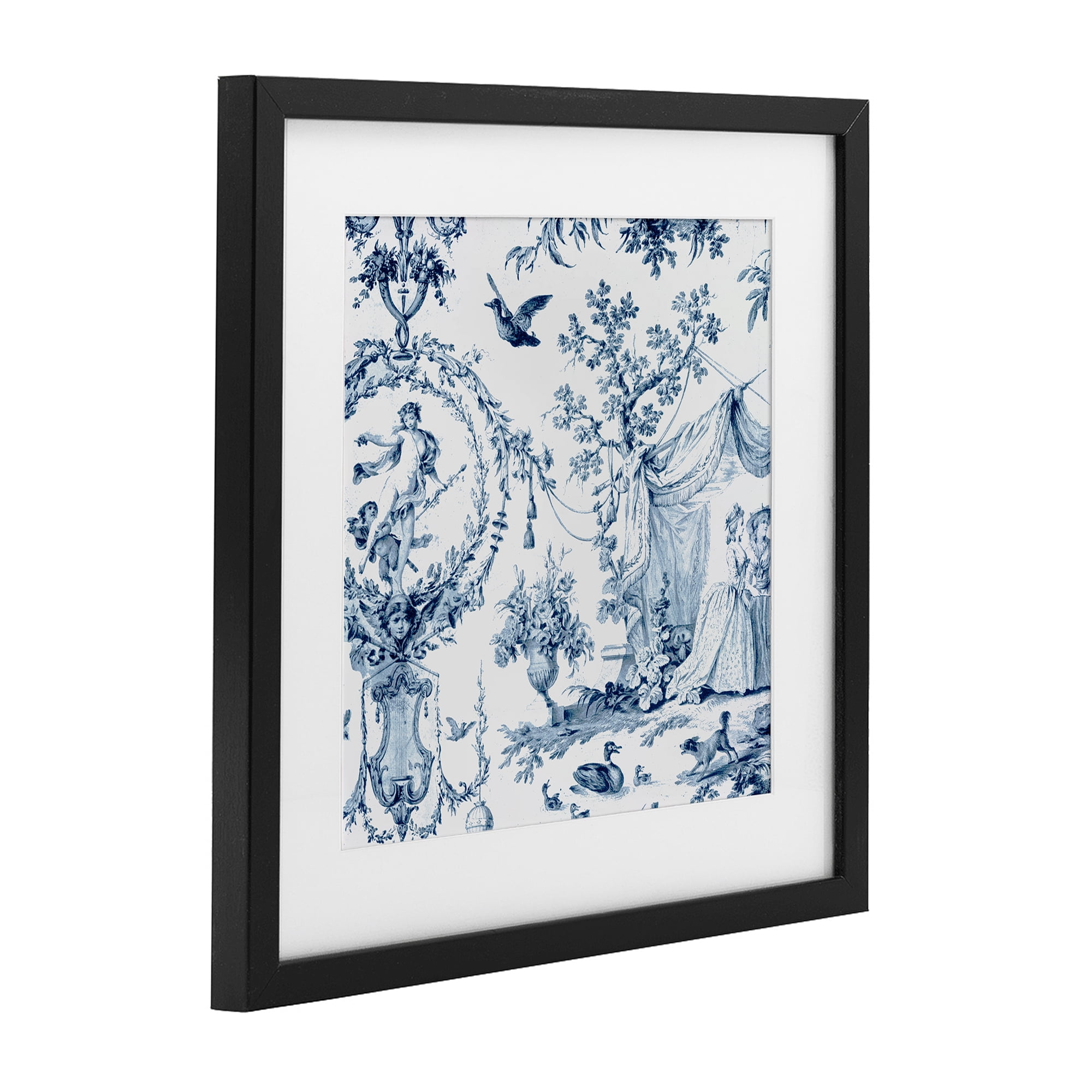 Classic Toile Scene Black Framed Print Under Glass, design by Vintage Hustle
