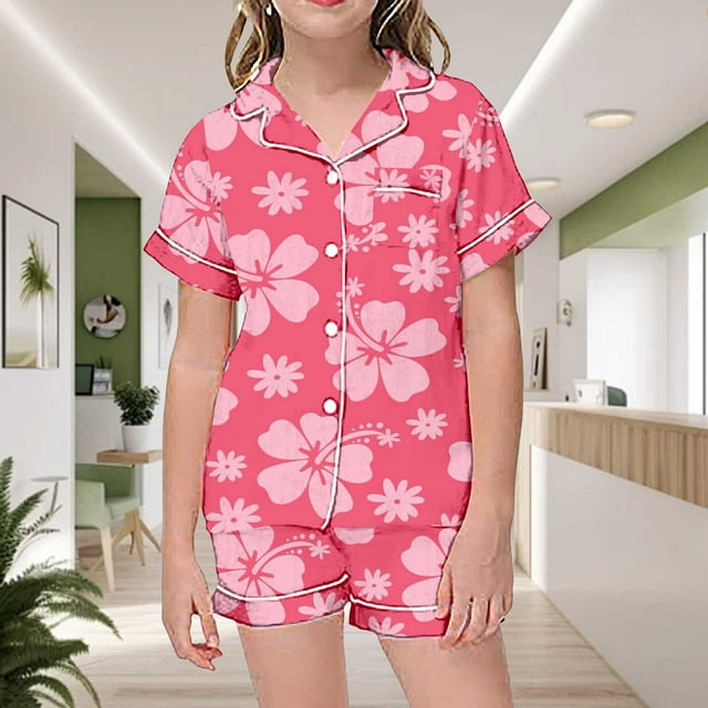 Ensemble de Pyjama en Satin pour Tout-Petites Filles, Ensemble de Pyjama Graphique pour Filles à Boutons, Ensemble de Pyjama Décontracté pour Filles, Pyjama de Noël pour Filles 2T 3T