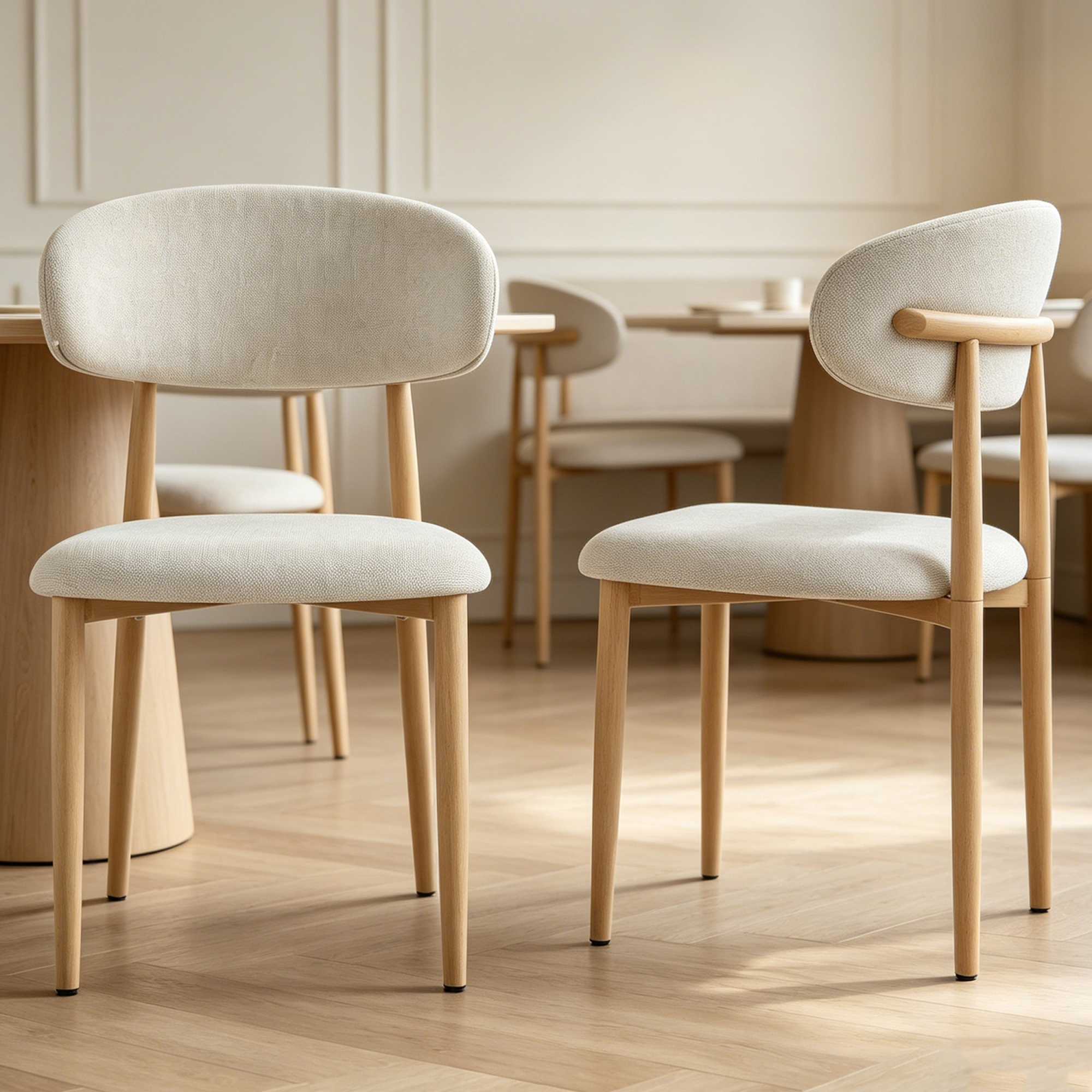 Leumius Set of 2 Dining Chair, Medieval Modern Farmhouse Soft Cushioned Linen Dining Chairs with Metal Legs for Kitchen Dining Table Natural