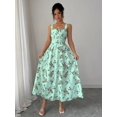 thumbnail image 5 of Limelight Green Floral Print Waist-Gathering Pleated A-Line Maxi Dress For Women, 5 of 6