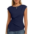thumbnail image 2 of Qwertyu Womens Cap Sleeve Tops 2026 Spring Dressy Casual Crew Neck Peplum Shirts Trendy Tunic Blouses with Knot Navy S, 2 of 5