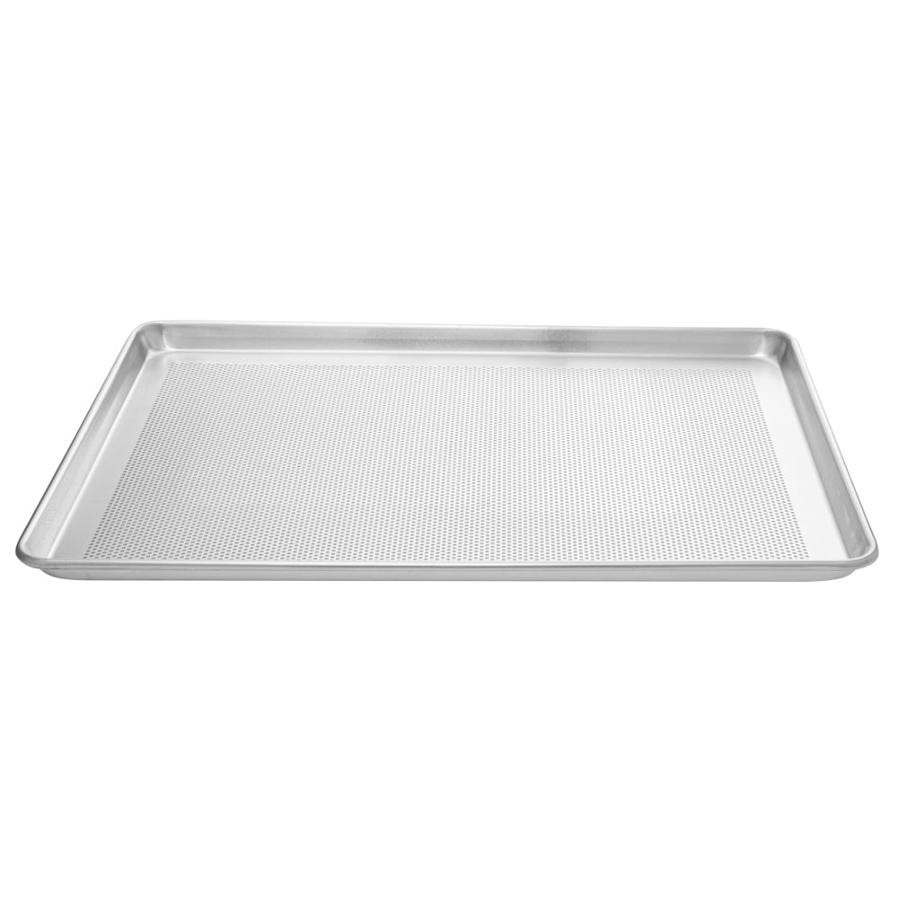 Restaurantware-Met Lux 26 x 18 x 1 Inch Baking Sheet Pan, 1 Perforated High Temp Baking Sheet - Full-Size, Freezable, Silver Aluminum Potato Chip Baking Tray