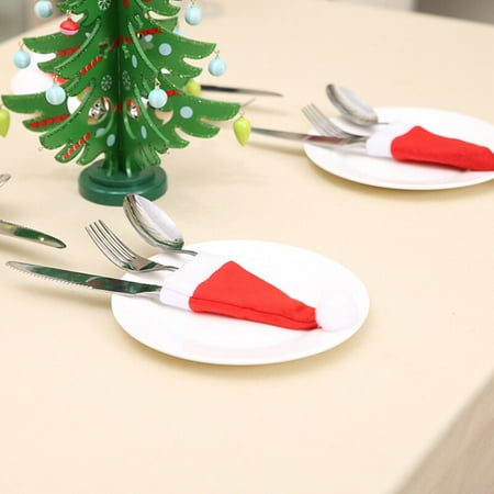 

Christmas Decorative Tableware Fork Set Christmas Hat Storage Tool round Table Mats Teal