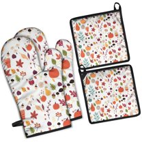 Fall Pumpkin Pattern Kitchen Oven Mitt and Pot Holder Sets 4 Pcs for Baking, Cooking and Grilling, Heat Resistant Up To 392 °F