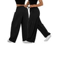 thumbnail image 4 of Arvbitana Women Juniors Baggy Pants Solid Color Elastic Band Waist Wide Leg Pants Casual Multiple Pockets Jogger Pants Loose Trousers, 4 of 5