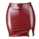 thumbnail image 5 of Falda de cuero PU de color liso para mujer: detalle de cremallera, corte envolvente sexy, cintura alta, ajuste elástico, adecuada para otoño/primavera, tallas S-XXL, 5 of 6