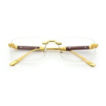 Mens Hustler Rimless Narrow Rectangle Metal Rim Fashion Eyeglasses Gold Brown