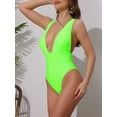 thumbnail image 2 of DARING DIVA Women's Deep V Plunge Monokini Backless Bikini Set Small Fluorescent Green, 2 of 6