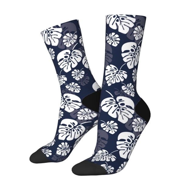 Balery White Leaves Calcetas Largas con Estampado para Hombre y Mujer – Suaves y Transpirables, Talla Única (US 5-11)