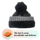 thumbnail image 4 of Gorro de invierno con puños suaves, pompón, rayas, tejido, calavera, gorro de esquí holgado, gorro de lana de mezcla de colores degradados, 4 of 5