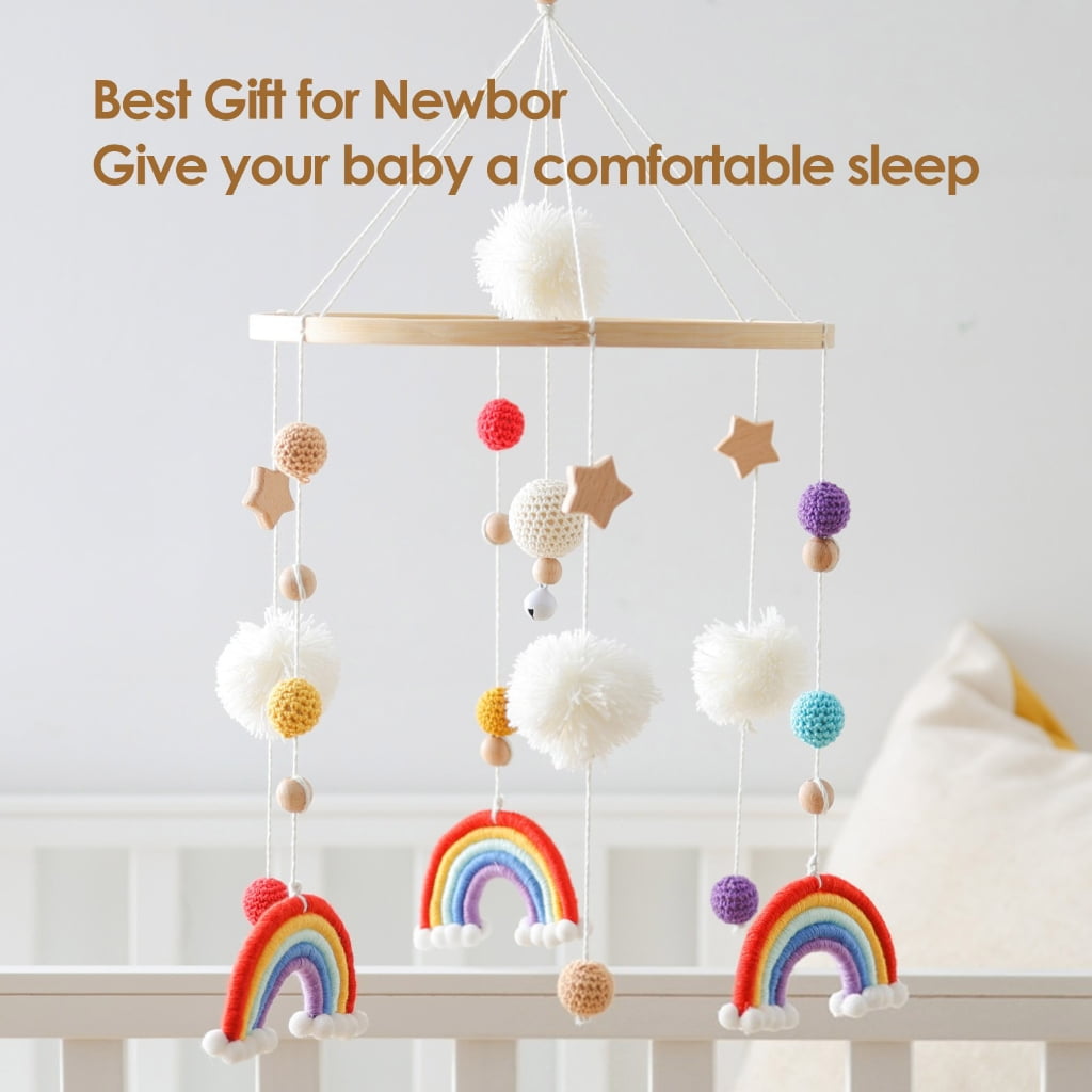 Zeiwohndc Wooden Rainbow Star Pendant Crib Mobile Nordic Nursery Decoration Hanging Toy